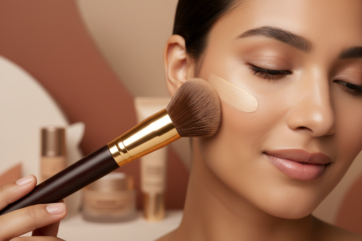 makeup brush on a face