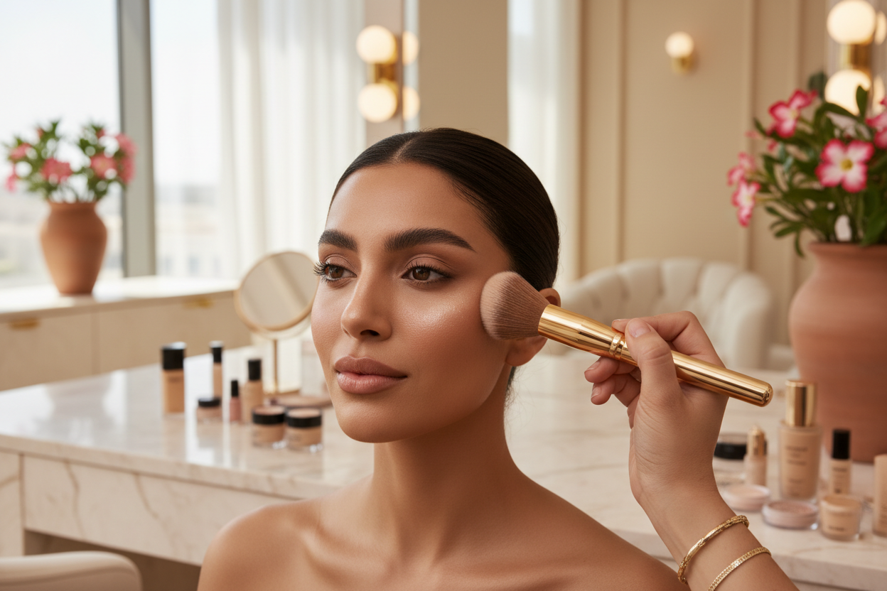 makeup brush on middle eastern girl in Dubai